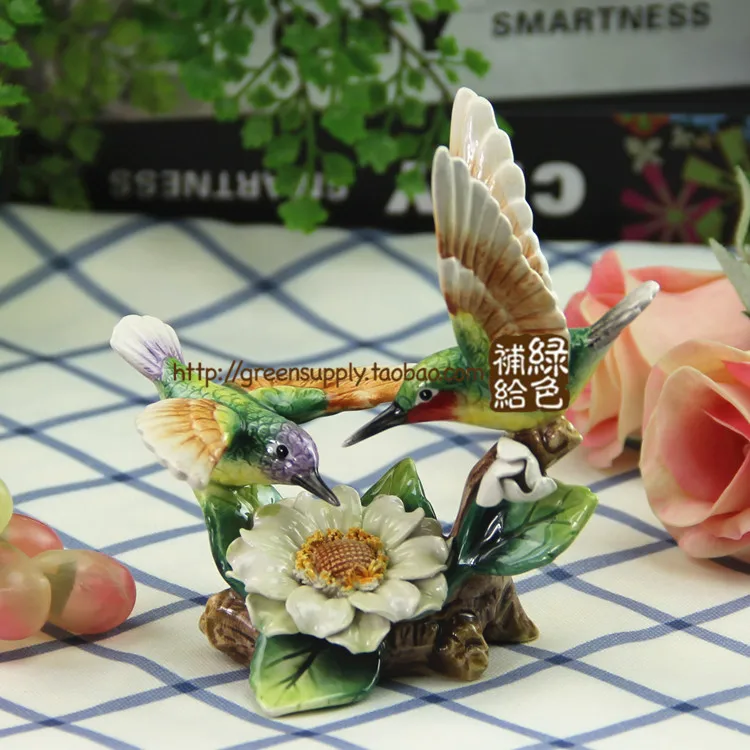 

ceramic flower bird figurines home decor ceramic Hummingbird loves ornament crafts room decoration porcelain animal figurine