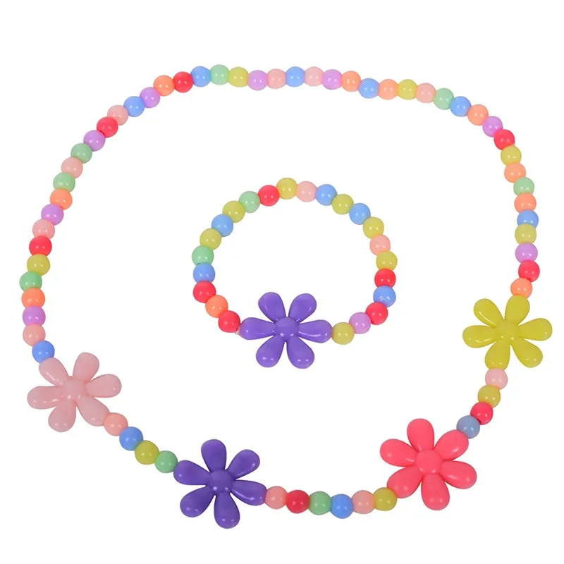 Набор украшений для девочек эластичное ожерелье и браслет с цветными сердечками