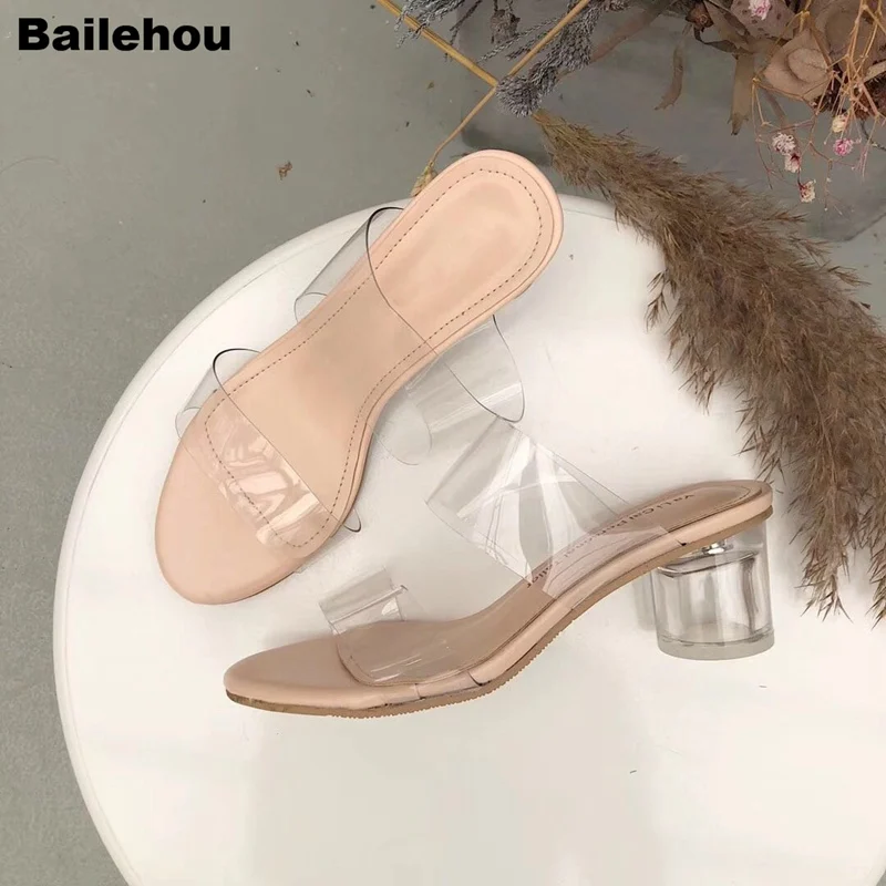 Bailehou/женские шлепанцы на прозрачном каблуке коллекция 2019 года Летние прозрачные