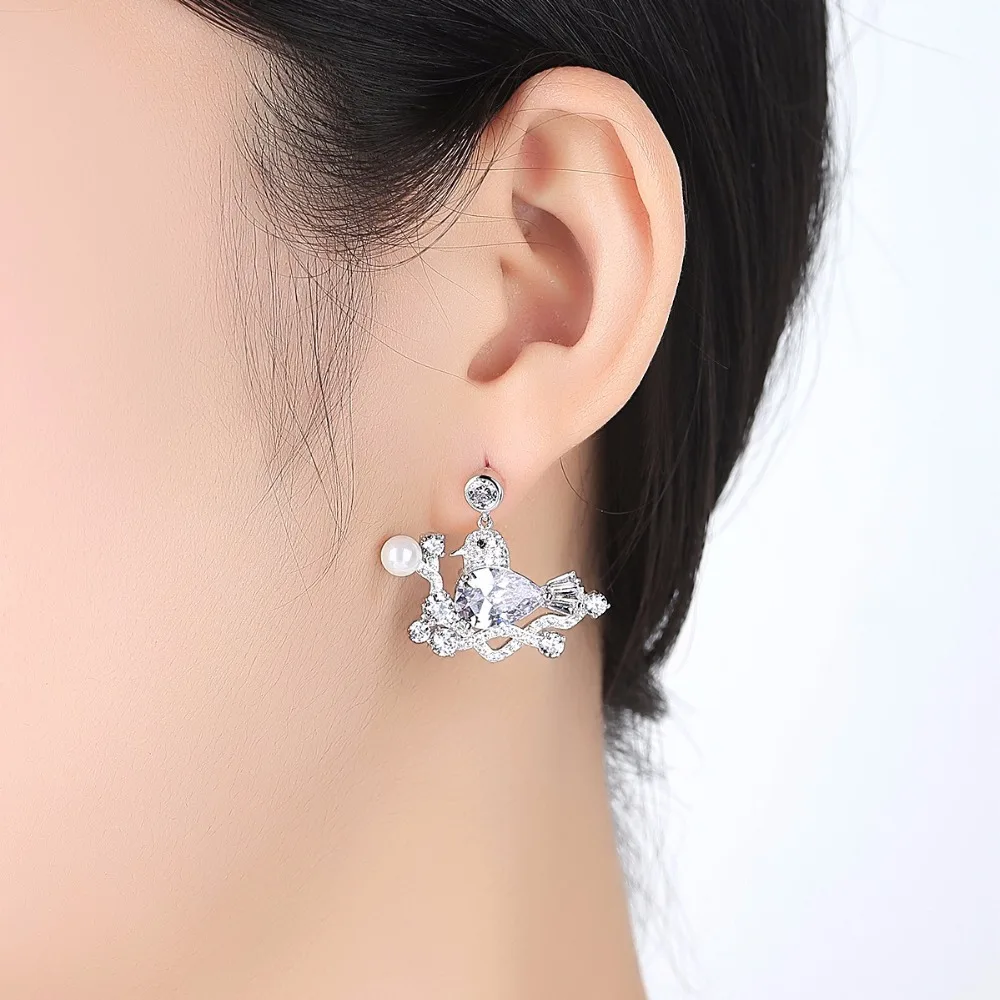 New Unique Design Bird Stud Earrings With Pearl Cute Fashion For Girl Woman | Украшения и аксессуары