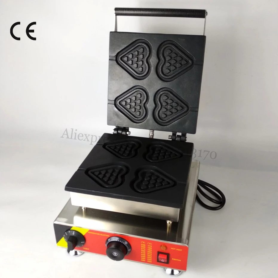 

Waffle Baking Machine Stainless Steel Electric Waffle Maker Heart-shape Lolly Waffle 4 Molds 110V/220V 1500W CE Approval