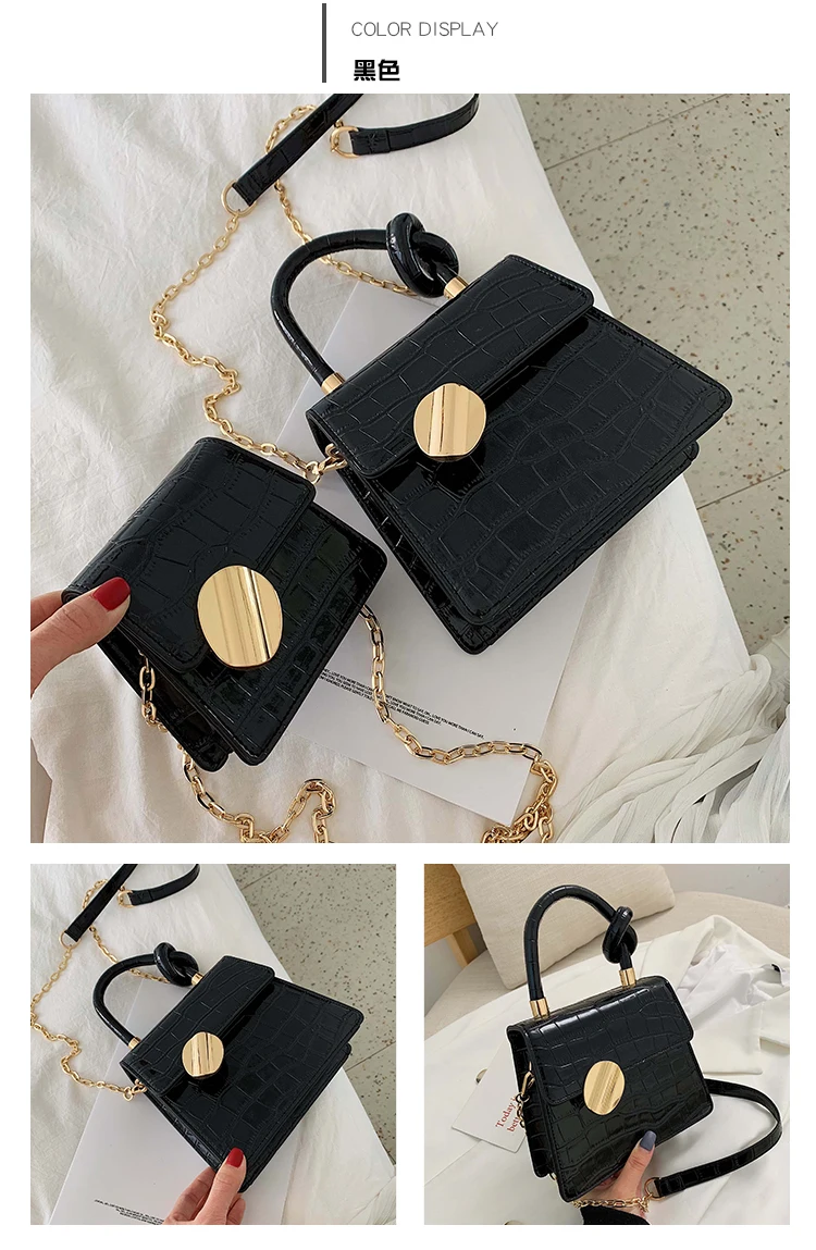 Elegant Female Stone pattern Tote bag New Quality PU Leather Women's Designer Handbag Lock Chain Shoulder Messenger Bag