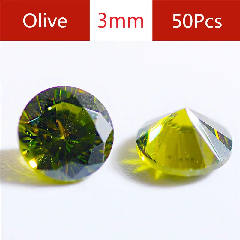 3mm - 50pcs 3 4 5 мм Красочные кубический цирконий 50 шт./лот круглая машинная резка лаборатория Циркония Камень блестящая огранка искусственные камни для ювелирных изделий - Цвет: 3mm - 50pcs