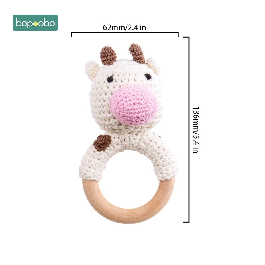 Cow Rattle Bopobo/детский Прорезыватель для зубов; детская коляска с силиконовыми бусинами для активного отдыха; персональный фиксатор; цепочка для соски; погремушка; держатель для пустышки; деревянный Прорезыватель - Цвет: Cow Rattle