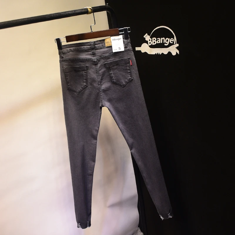 Stretch Jeans Femme Denim Ripped for Women 2018 Spring Woman Blue Grey Destroyed Feminino High Waist Pencil Pantalon |