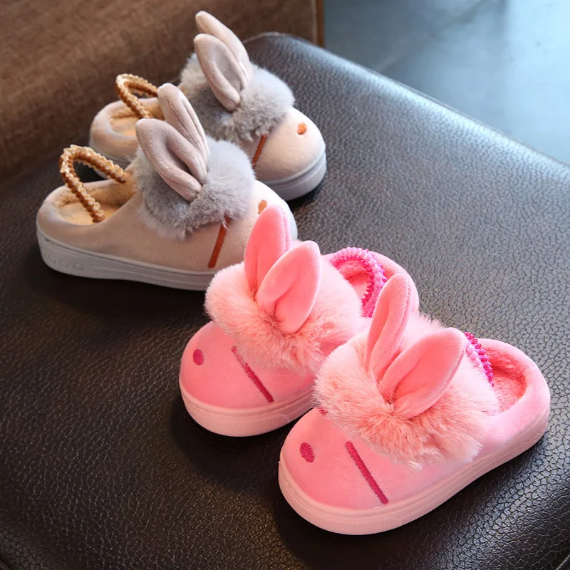 Зимние теплые тапочки из хлопчатобумажной ткани/Дети мультфильм кролик Домашние