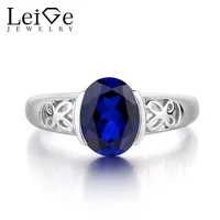 Leige Jewelry 925 Sterling Silver Ring Lab Sapphire Blue Fine Gemstone Birthstone Oval Cut Promise Engagement Rings Gift for Her