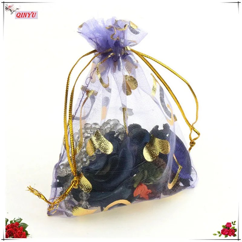 light purple 50 шт., сумки из органзы, ювелирные изделия, свадебные сувениры, вечерние, с рисунком сердца, с принтом, для упаковки, дисплей и подарочные пакеты 7ZSH323-328 - Цвет: light purple