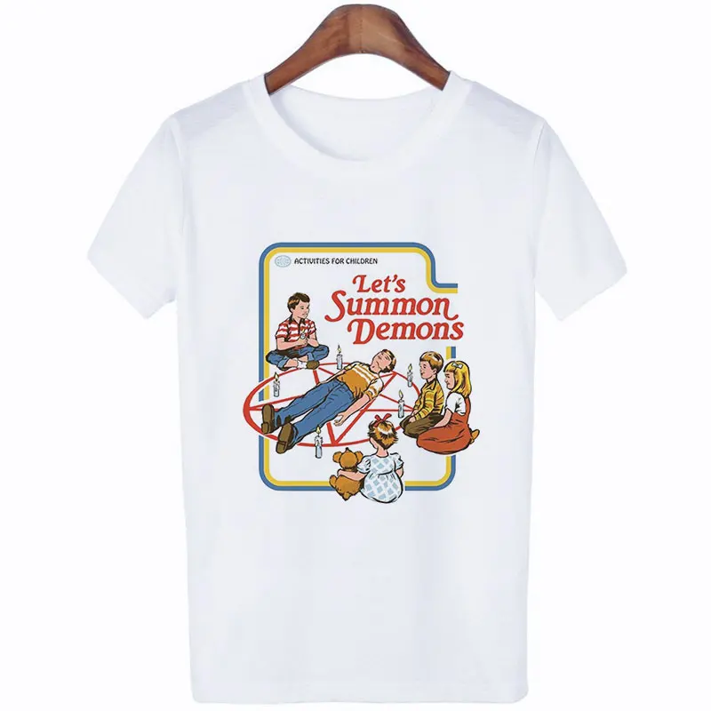 Женская летняя футболка большого размера с надписью Demons Let's Harajuku забавная