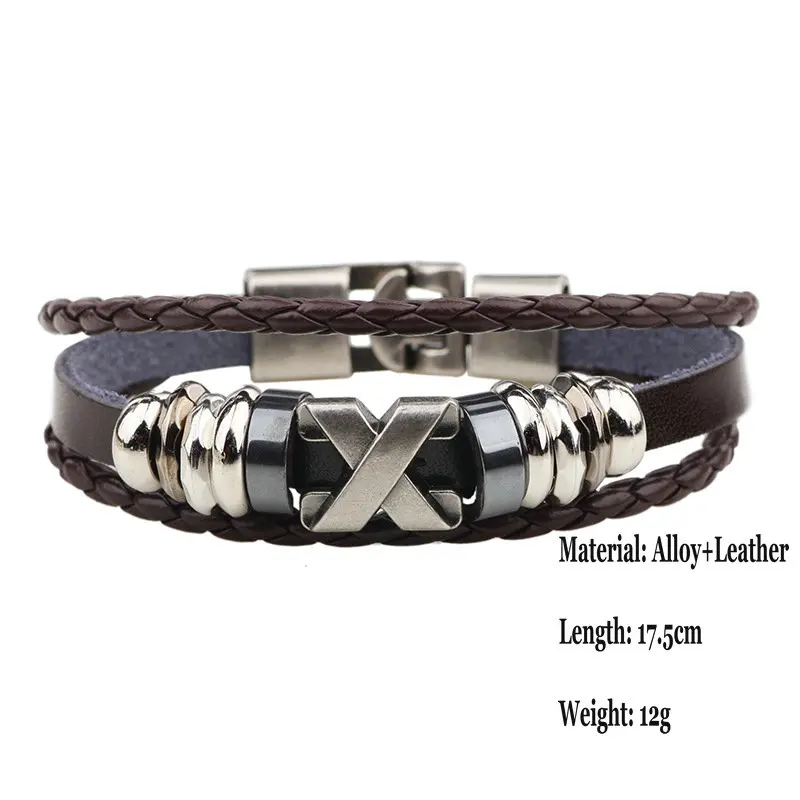 Плетеный браслет из натуральной кожи мужской винтажный с гравировкой браслеты