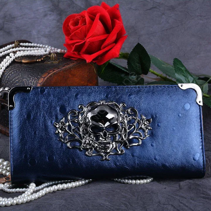 2015 1 Piece Women Vintage Long Clutch Purse Wallet Punk Design Metal Skull Head Drop Shipping 5 Colors 31 | Багаж и сумки