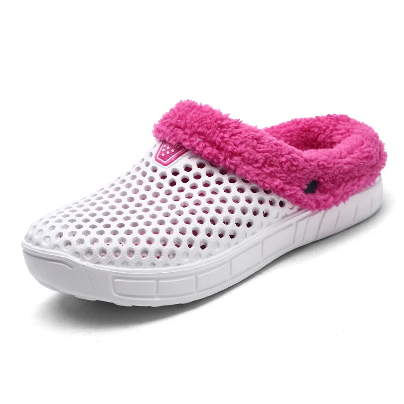 Белый Winter Women Sandals Women Beach Shoes Slippers Solid plush Warm Flip Flop Plush Garden Sandals Clogs Outside waterproof - Цвет: Белый