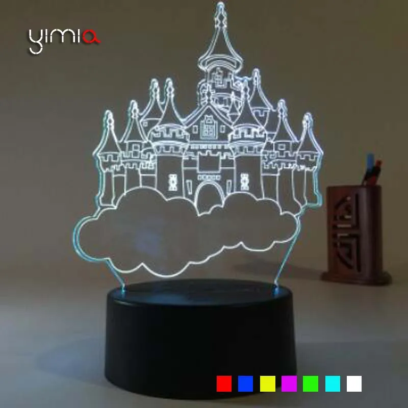 3D Illusion Princess Castle Acrylic LED Night Light Micro USB Table Desk Lamp Touch Button Halloween New Year Kids Gift | Лампы и