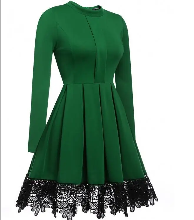 Новое Женское модное зимнее кружевное платье с длинным рукавом и расклешенной