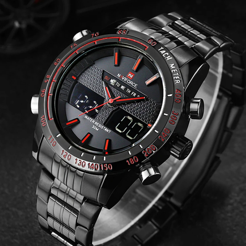 Часы мужские NAVIFORCE 9024 роскошные брендовые полностью Стальные кварцевые часы