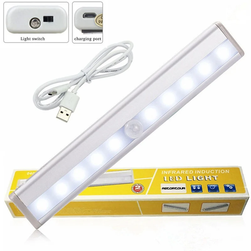New Hot 10 LED Charging Cabinet Lights Motion Sensor Night Light with Magnetic Strip | Лампы и освещение