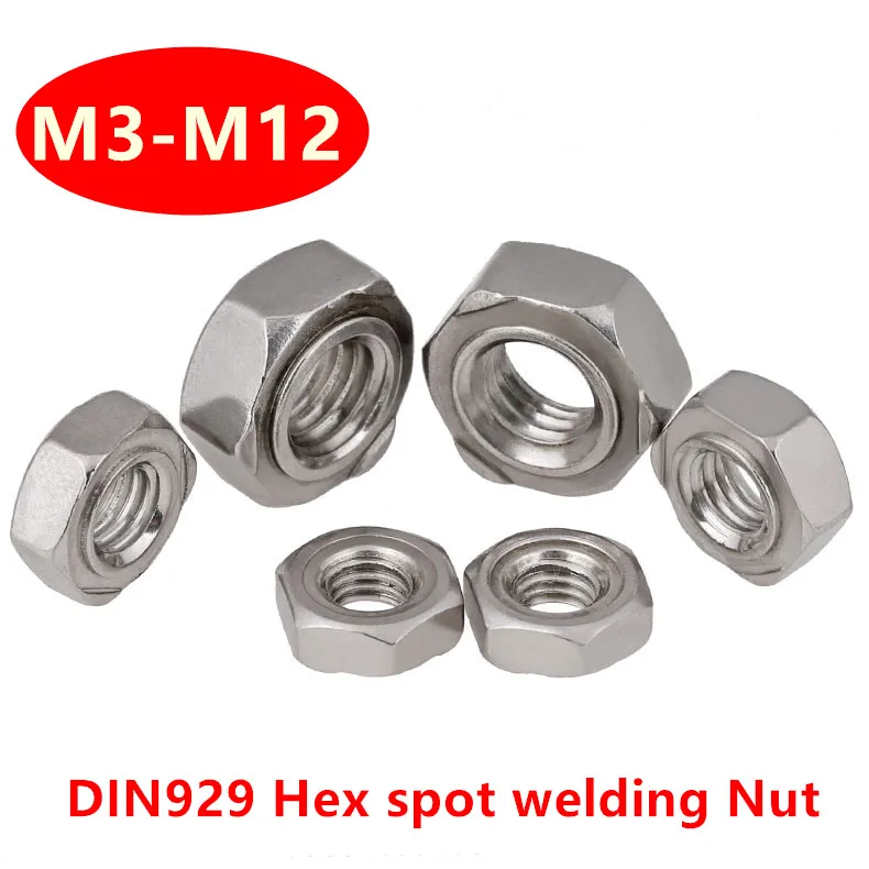 

50pcs 304 Stainless steel GB13681 DIN929 M3 M4 M5 M6 M8 M10 M12 Welding Nut Hexagon Spot Welding Nut Hex Weld Nuts