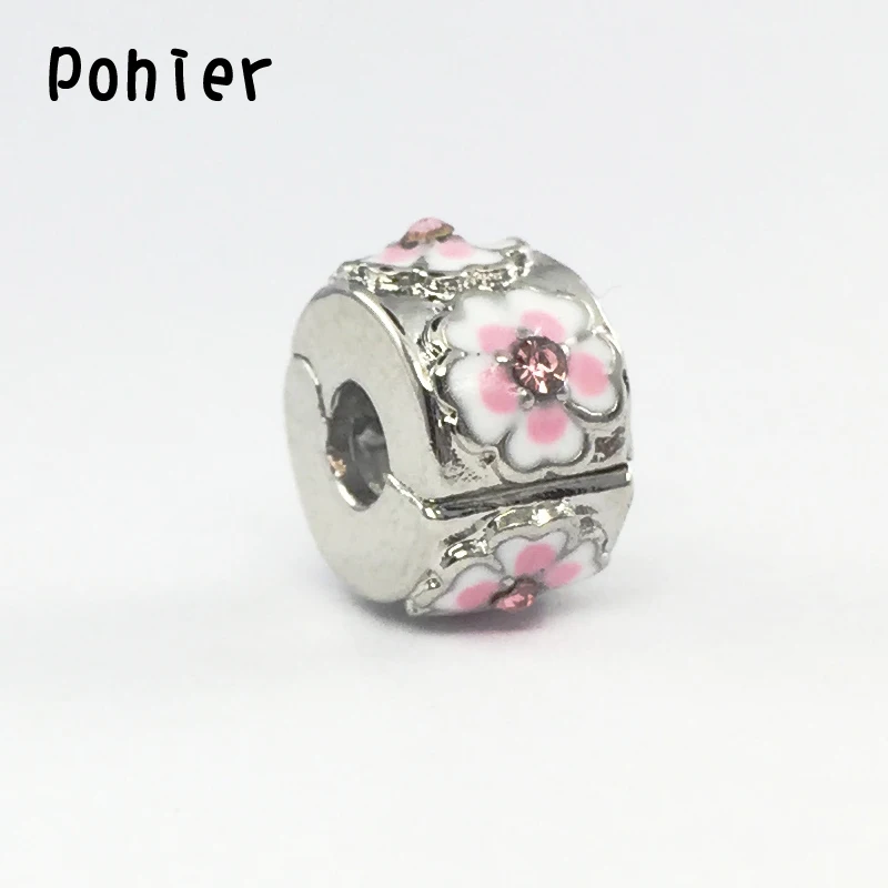 DIY Розовый эмалированный цветок Зажимы остановили безопасные бусины шармы в