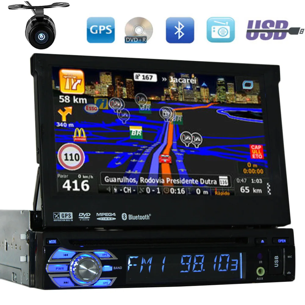 7 дюймов в тире 1din Автомобильный dvd-плеер Wince камера/Карта Авто Стерео gps Навигация Аудио Радио 1 din Bluetooth автомобильный dvd-плеер