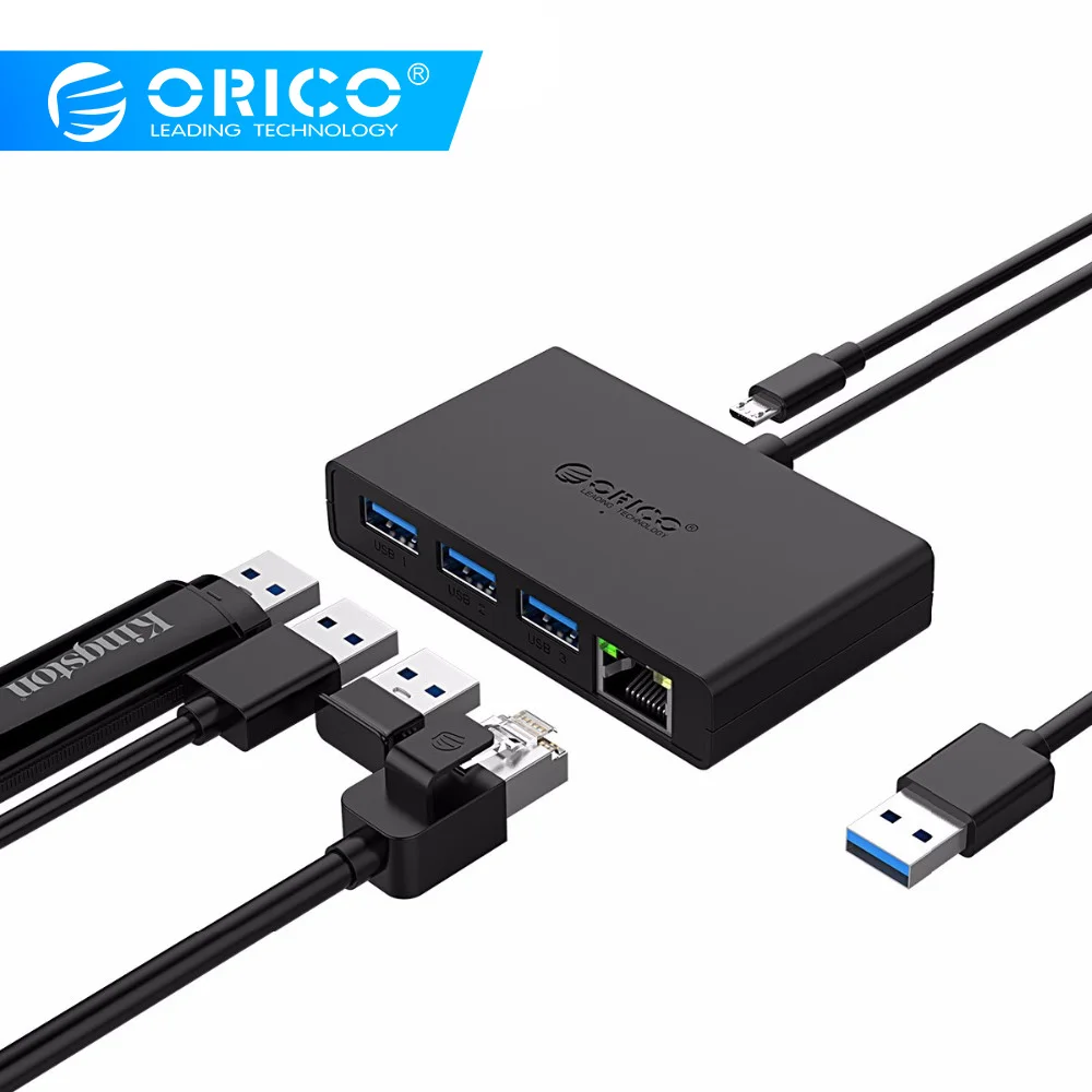 ORICO USB3.0+ гигабитный Ethernet порт концентратор Мини-концентратор для стола, Ofiice, домашний USB3.0 концентратор