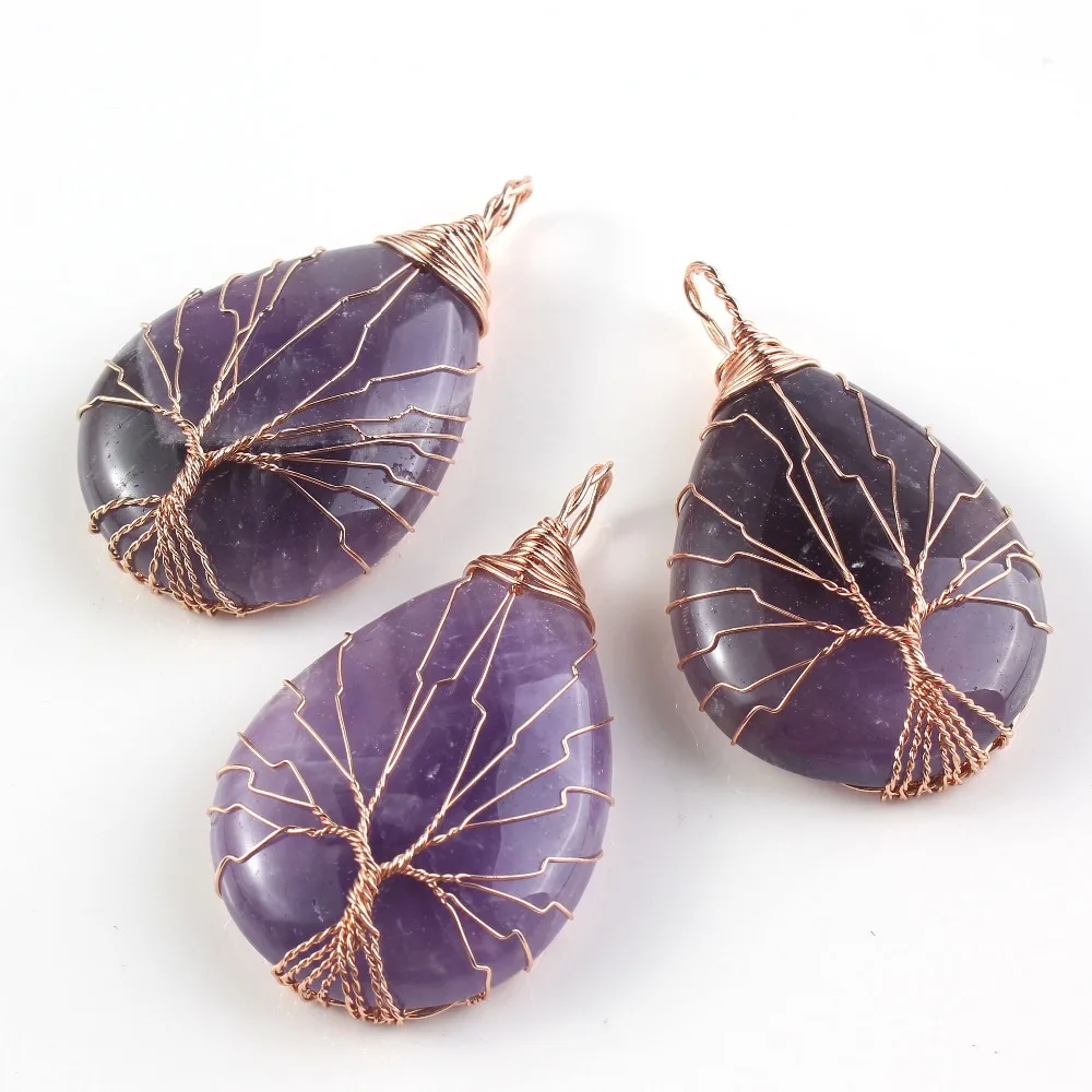 KFT натуральный пурпурные аметисты кристалл кварца ручной работы Древо жизни