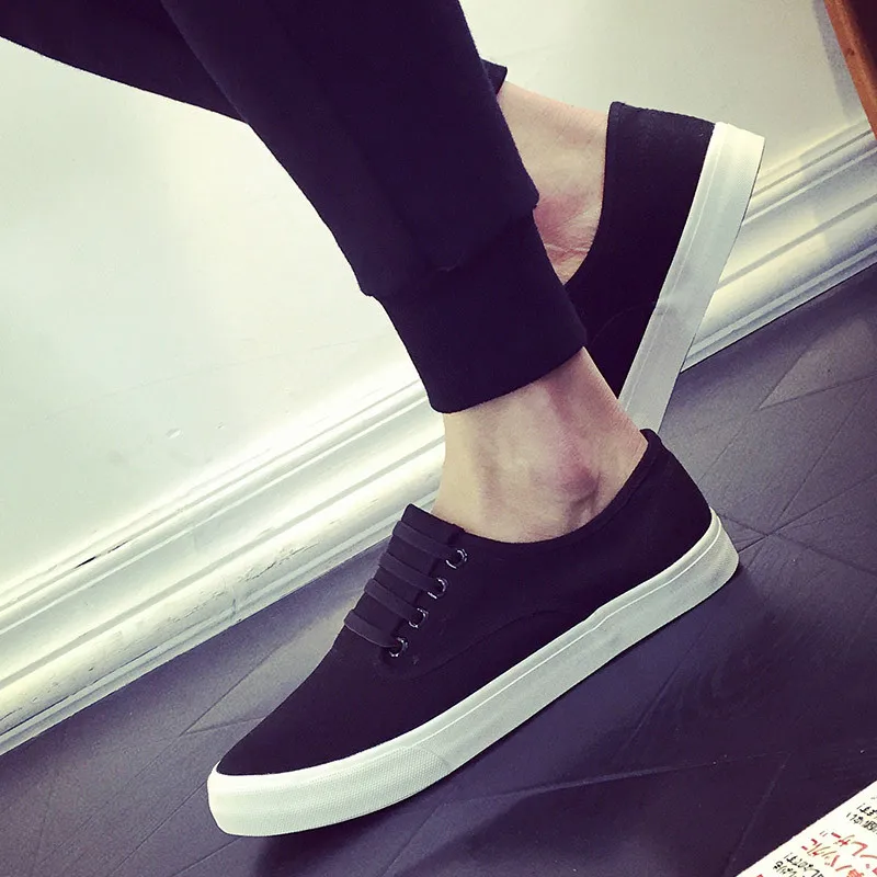 Вулканизированная Мужская обувь Модные черно-белые Лоферы парусиновые туфли