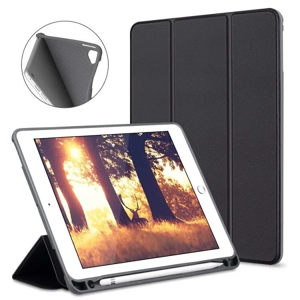 BLACK pencil slot Чехол для нового iPad 9,7 дюйма модель выпуска A1822 A1823 A1893 A1954 жесткий смарт-чехол из искусственной кожи с логотипом - Цвет: BLACK pencil slot