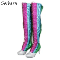 sorbern colored gelitter unisex boots thigh high custom wide calf boots for thick legs big size 5 15 crossdresser boots cosplay