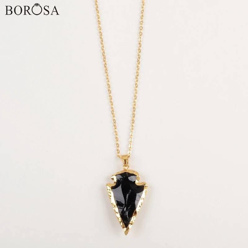 BOROSA 1 шт. Подвеска из черного обсидиана золотого цвета с натуральными камнями