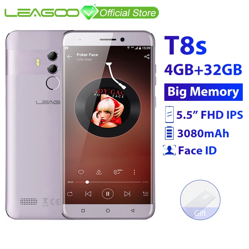 LEAGOO T8s 4 Гб ОЗУ 32 Гб ПЗУ мобильный телефон Android 8,1 5,5 ''1920*1080 MTK6750T Восьмиядерный Лицо ID 13MP двойная камера 4G смартфон