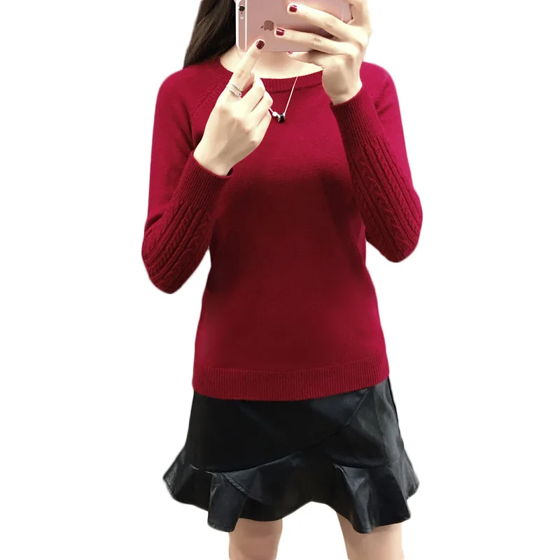 Autumn New Solid Color Women Knit Sweater O Neck Long Sleeve Weave Pattern Female Fashion Slim Thick Section Winter Warm Tops | Женская