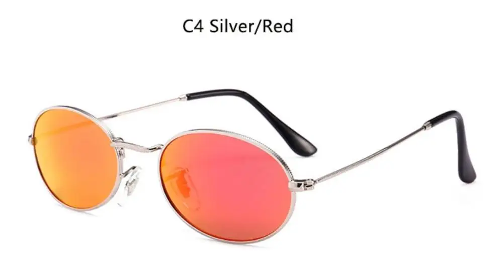 C4 silver red 90s Овальные Солнцезащитные очки Золотой Черный Ретро Розовый Красный Солнцезащитные очки для женщин зеркальные люкс 80s маленькие круглые солнцезащитные очки мужские Плоские линзы винтажные УФ - Цвет линз: C4 silver red