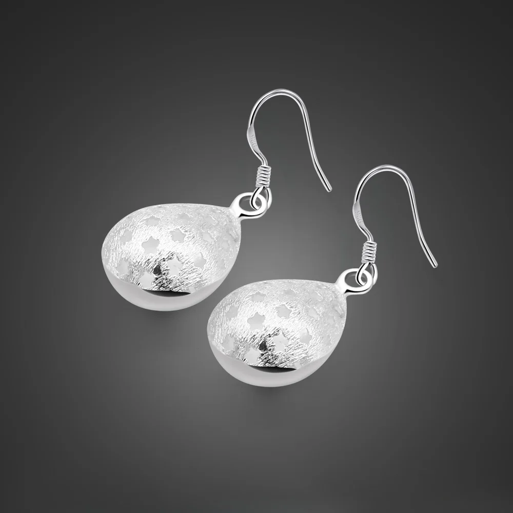Elegant ladies 925 sterling silver earring frosted drop pendant design real earrings party charm jewelry Valentine's gift | Украшения и