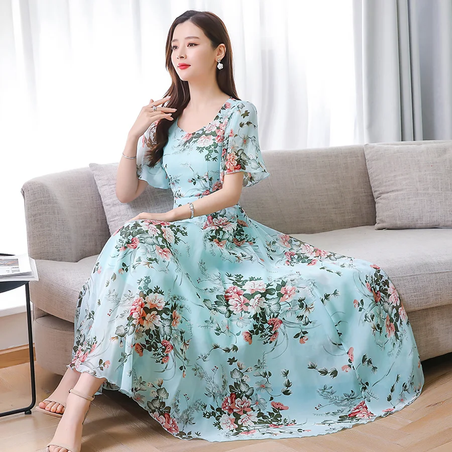 Лето 3XL размера плюс Бохо Макси Сарафан 2019 винтажные Цветочные шифоновые пляжные
