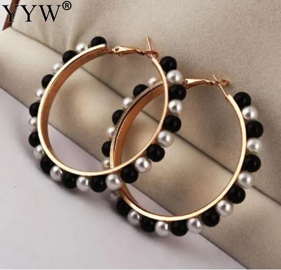 Женские серьги кольца с черным и белым жемчугом из нержавеющей стали|hoop earrings|loop