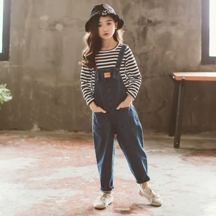 Подростков джинсы для девочек Повседневное Демисезонный ковбойские комбинезоны