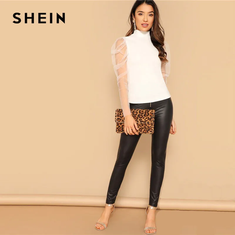 SHEIN Однотонная Футболка С Оригинальным Рукавом И Сетчатой Вставкой Женский Элегантный Осенний Топ