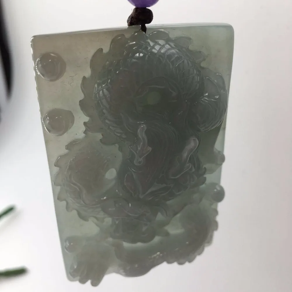 Подвеска из натурального нефрита с фиолетовым кристаллом 2983 # | Украшения и