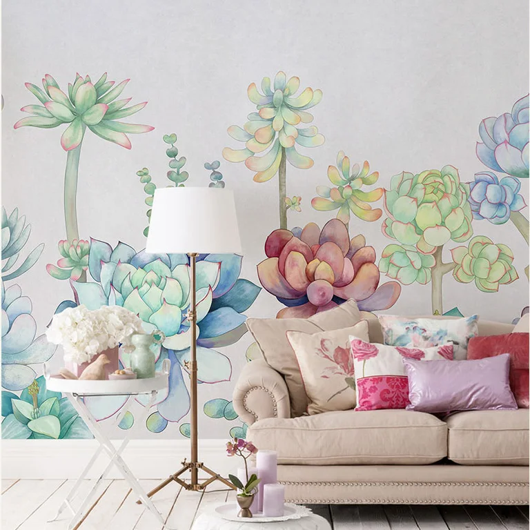 

3D Wall Murals Wallpaper Succulent plants Mural Living Room Bedroom Wallpaper Cartoon Retro sticker mural Photo Decor