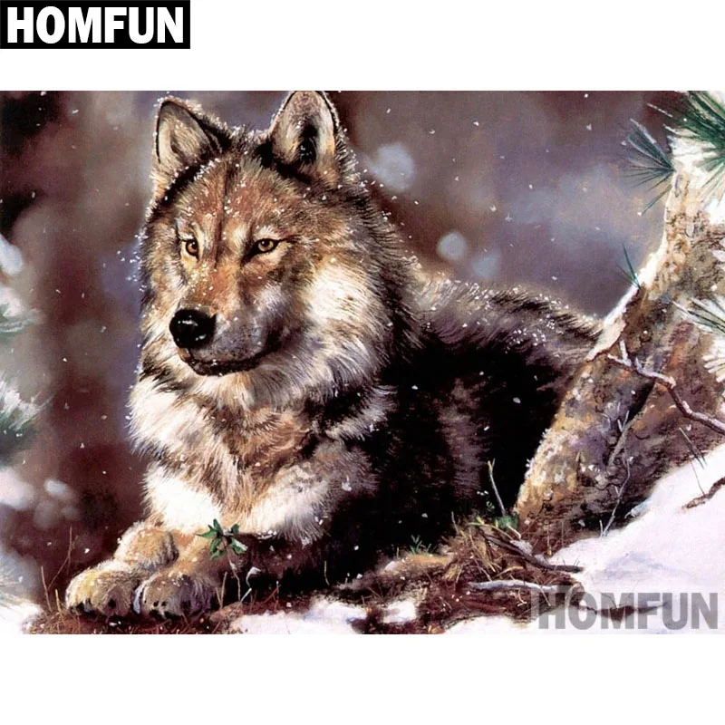 

Алмазная живопись HOMFUN A06408, полноразмерная/круглая вышивка «волк на лесу», 5D Вышивка крестиком, домашний декор, подарок