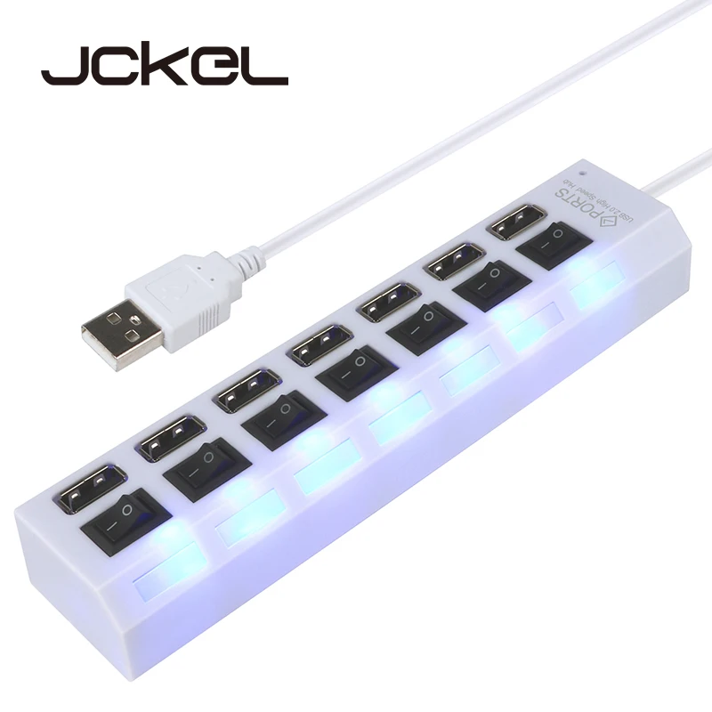 JCKEl Мульти 7 портов USB 2,0 концентратор адаптер высокоскоростной с переключателем вкл/выкл Портативный USB разветвитель для ПК компьютер ноутбук