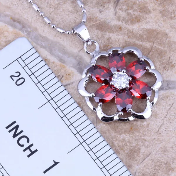Shiny Red Garnet Silver Plated Jewelry Sets Earrings Pendant Ring Size 5.5 - 8 S0136 | Украшения и аксессуары
