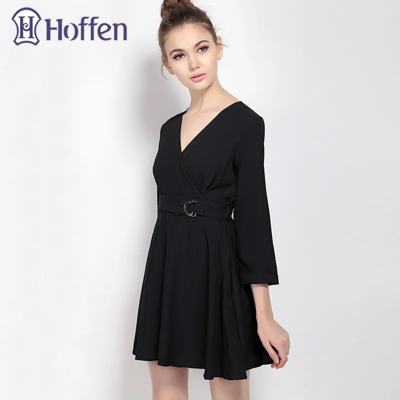Женское платье с высокой талией V образным вырезом и длинным рукавом|mini dress|women