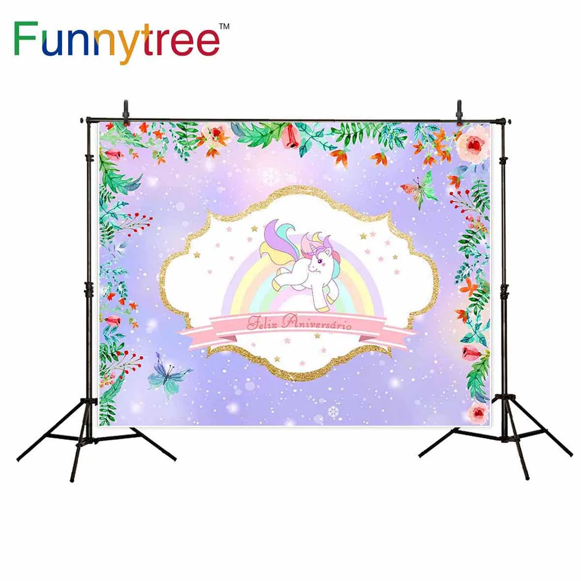 Funnytree фон для фотостудии единорог Радуга цветок бабочка звезды боке ореол
