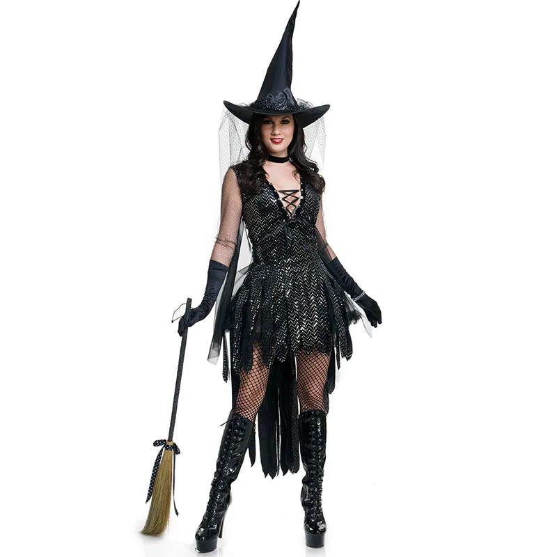 

Новое поступление, костюм ведьмы на Хэллоуин, одежда для косплея, женский черный темный костюм королевы Малефисента, карнавальный костюм во...