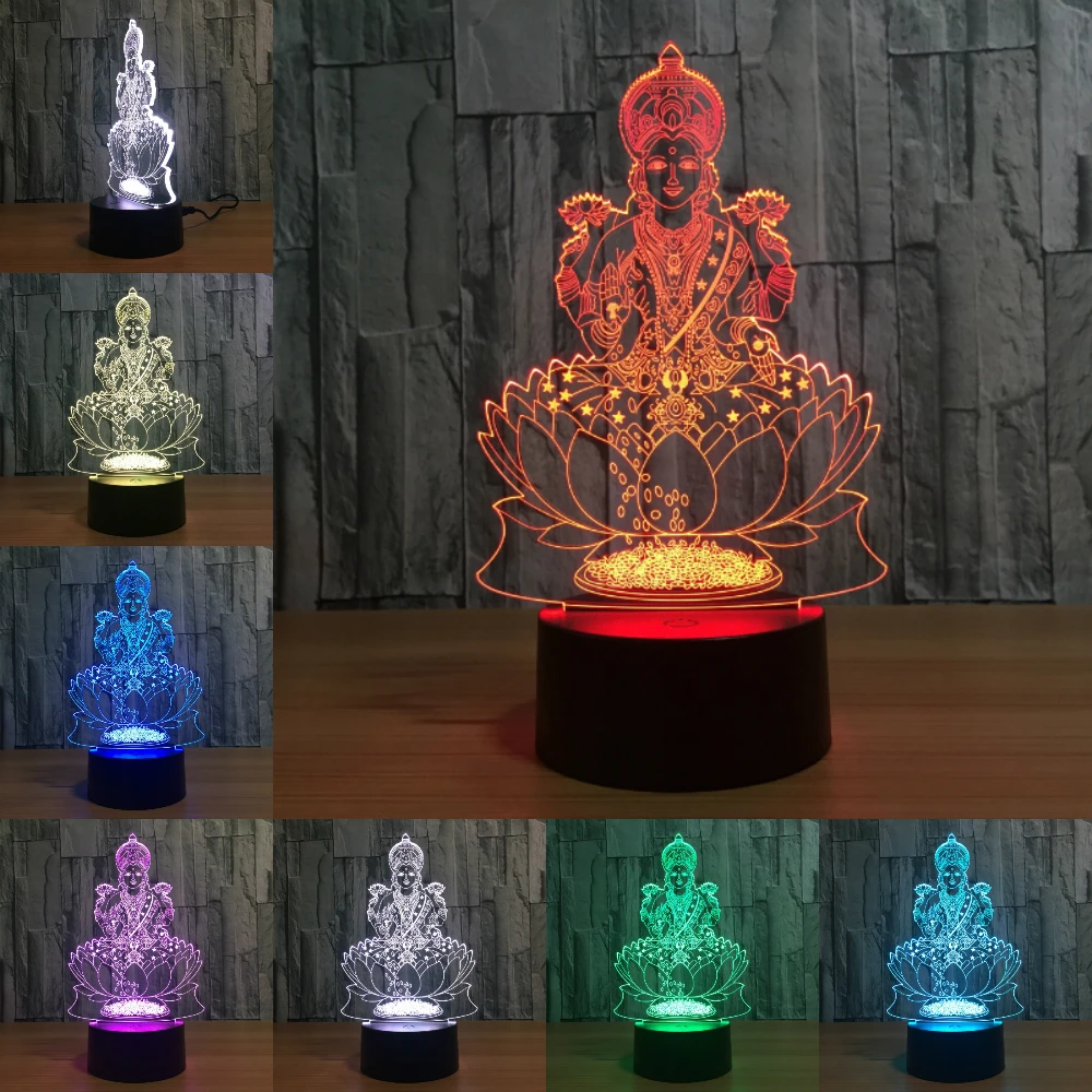 Ночная лампа Lotus Buddha с изменением цветов светодиодный светильник 3D для создания