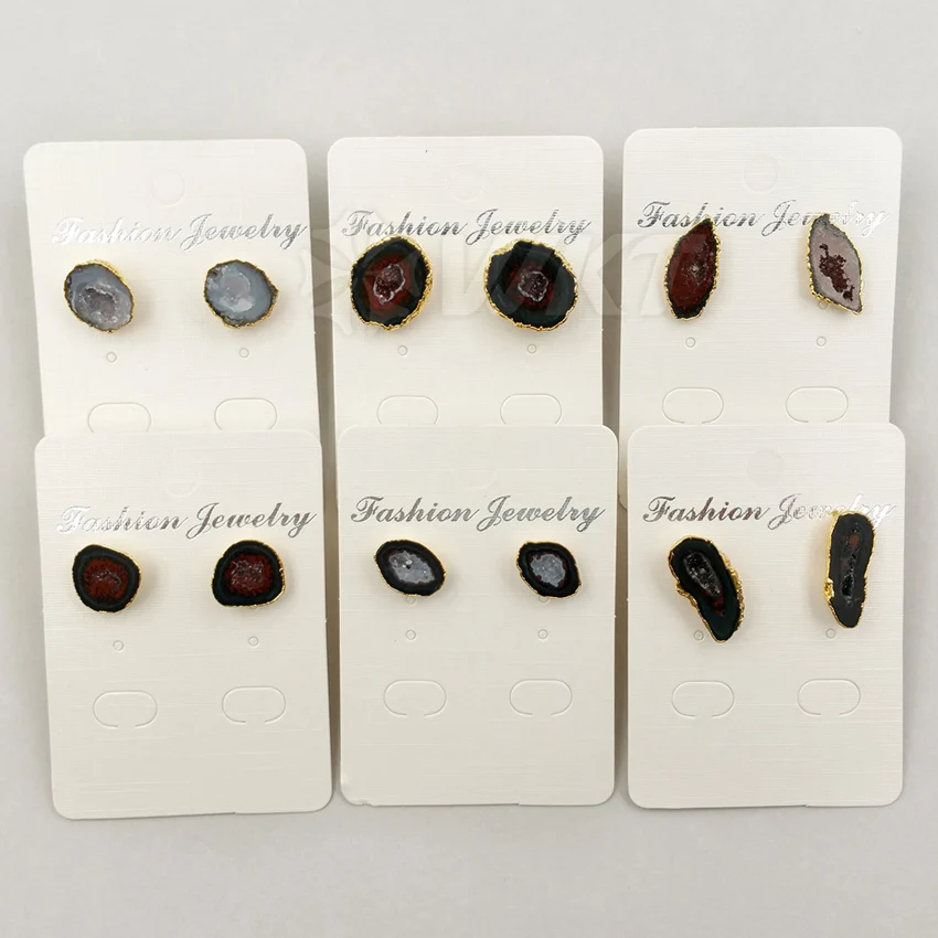 Оптовая продажа уникальные серьги из жеодового камня на заказ 5 шт./лот золотого