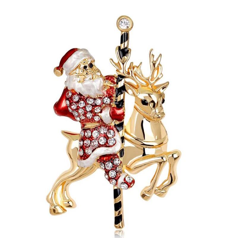 Новый год мода Санта Клаус золото Цвет Рождество Броши со стразами для ювелирных