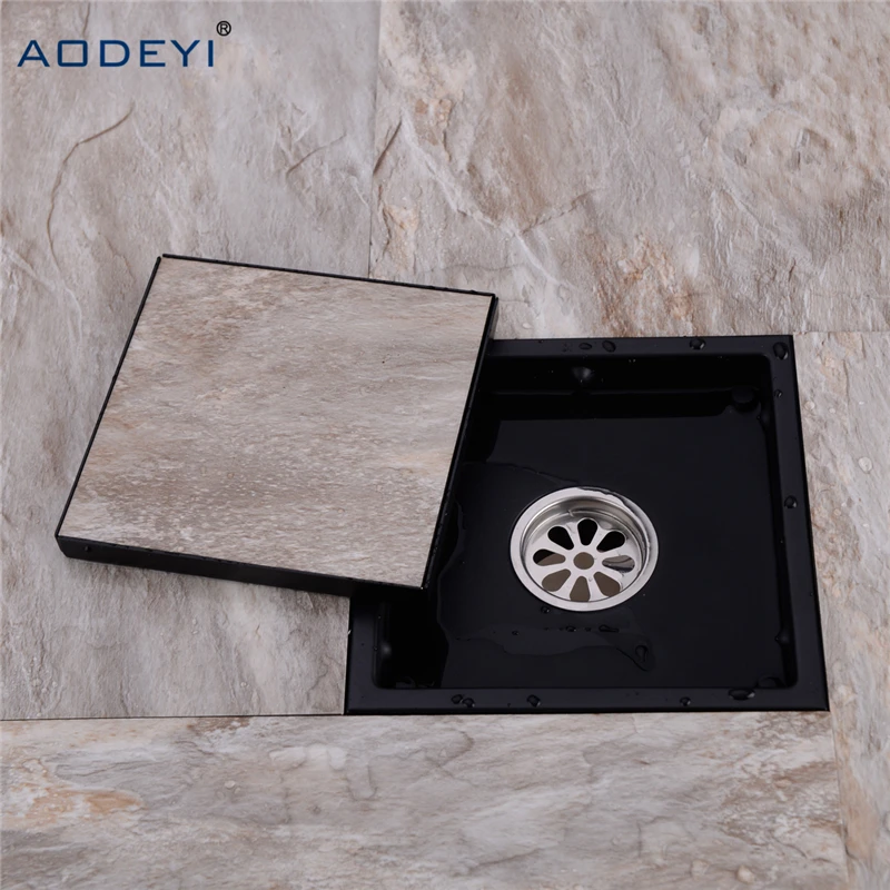 AODEYI, новинка, нержавеющая сталь, слив для душа, черный, для ванной комнаты, напольный слив, плитка, вставка, квадратный, анти-запах, пол, отходы, решетки 150X150