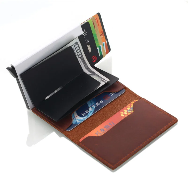 Кожаный держатель для карт Crazy Horse RFID мужской кредитных из натуральной кожи